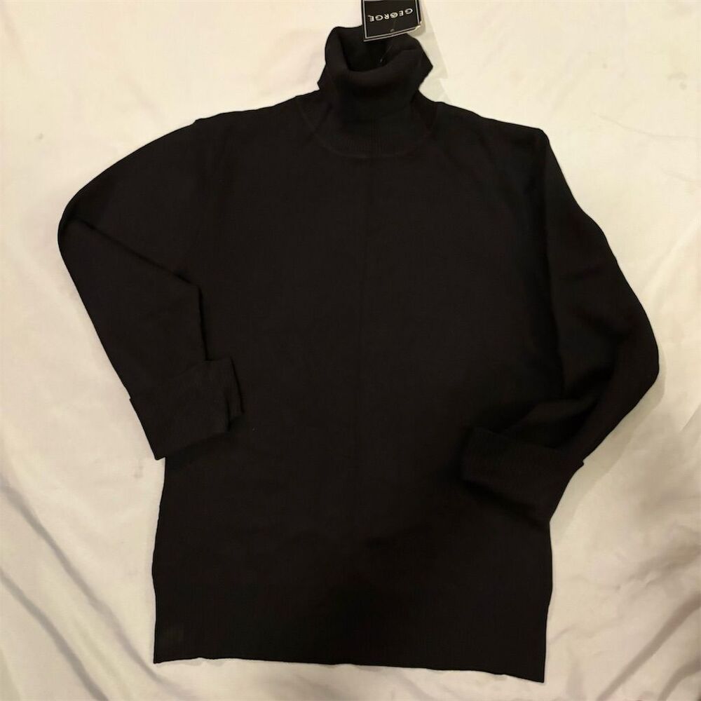 George Women's Turtleneck Sweater Black L Ribbed Texture - Picture 3 of 3